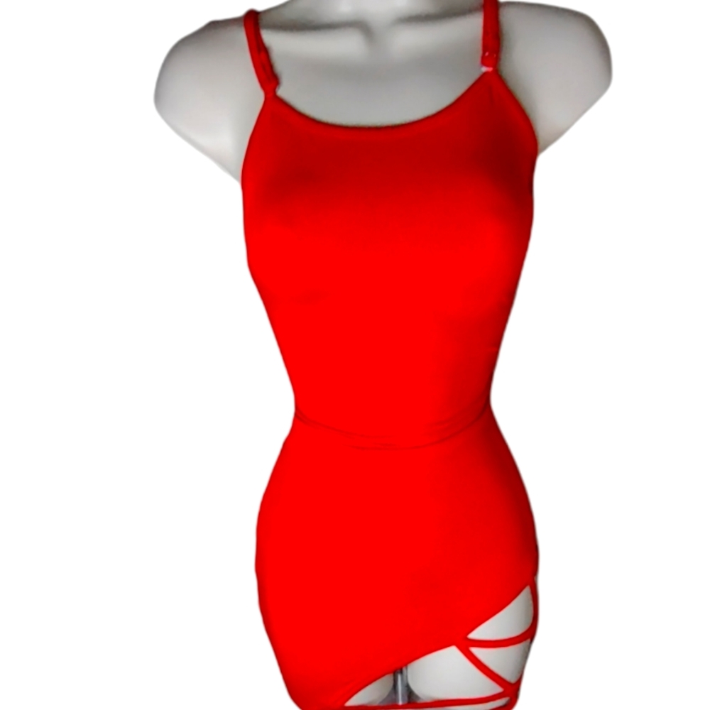 Red form fitting dress